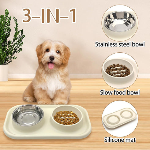 BNOSDM Slow Feeder Dog Cat Bowls, Stainless Steel with Silicone Mat Dog Food and Water Bowls Set, Pet Feeder to Slow Down Eating for Cats, Small D...