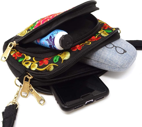 Honbay Yunnan Ethnic Style Handmade Embroidered Crossbody Bag Mini Canvas Shoulder Bag for Women and Girls...