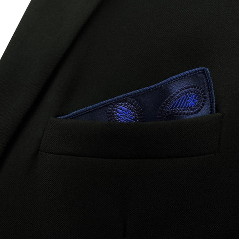 SHLAX&WING Navy Paisley Mens Pocket Square Silk Hanky Business Dark Blue...