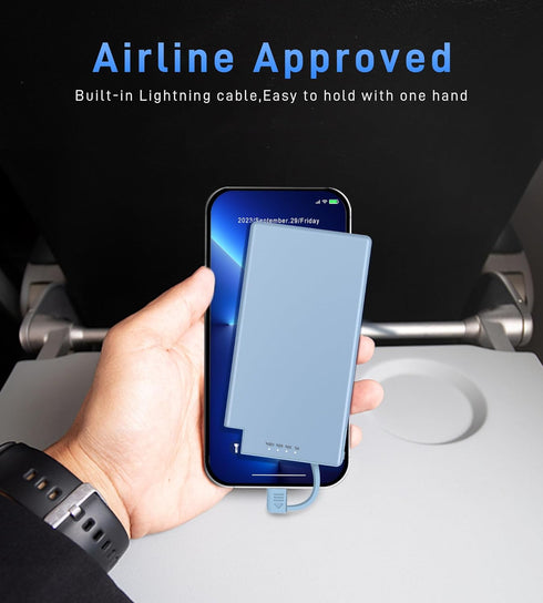 TNTOR Portable Charger, 5000mAh Ultra Slim Power Bank with Built in Lightning Cable Compatible with iPhone 14/13/12/11/X/8/7 Series Blue......