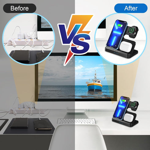 Wireless Charger,3 in 1 Wireless Charging Station for iPhone 15 14 13 12 11 Pro Max/X/8,Charger Stand for Apple Watch Series 9 8 Ultra 7 6 SE 5 4 ...