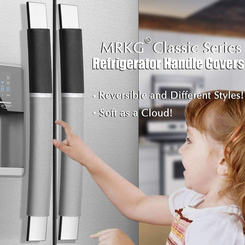 MRKG Refrigerator Door Handle Covers, Set of 4, Washable Without Fading or Cracking, Keep Your Kitchen Appliance Clean from Smudges, Drips, Food Stains, Oil. (Black, Grey)