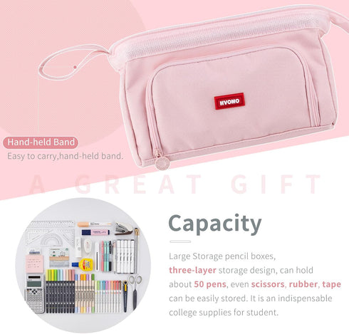 HVOMO Pencil Case Large Capacity Pencil Pouch Handheld Pen Bag Cosmetic Gift for Office School Teen Girl Boy Men Women Adult (Pink)...