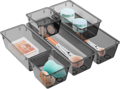WOWBOX 6 Pack Clear Drawer Organizer Set, Acrylic Drawer Storage Trays, Storage Bins for Makeup, Cosmetics, Jewelries, Utensils, Gadgets, Office, ...