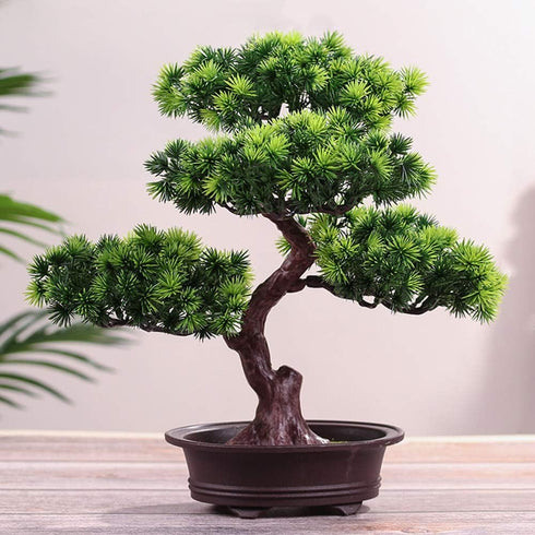 KOET Artificial Bonsai Pine Tree, 11Inch Faux Potted Plant Desk Display Fake Tree Pot Ornaments, Japanese Cedar Bonsai Plant for Home, Office Deco...