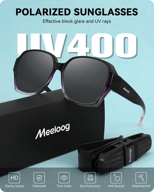 Meeloog Polarized Fit Over Glasses Sunglasses for Women Men, Square Oversized Lightweight Shades for Driving Riding MST2106...