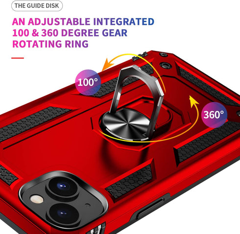 Military Grade Drop Impact for iPhone 14 Case 360 Metal Rotating Ring Kickstand Holder Armor Heavy Duty Shockproof Case for iPhone 14 Phone Case (...