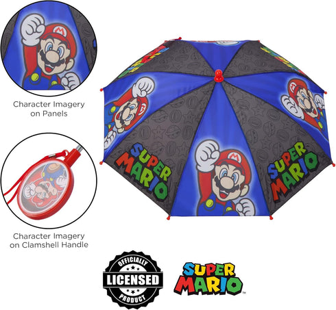 Nintendo Kids Umbrella, Super Mario Toddler and Little Boy Rain Wear for Ages 3-6...