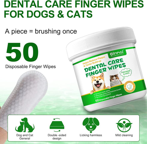 Teeth Cleaning Wipes for Dogs & Cats, Reduces Plaque & Freshens Breath Finger Wipes, Disposable Gentle Cleaning & Gum Care Pet Wipes (50PCS-Finger...