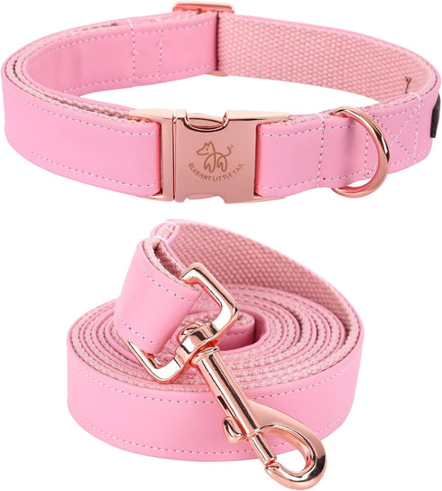Elegant little tail Pink Dog Collar and Leash, Durable Pet Collar, Leather Dog Collar Adjustable Girl Dog Collars for X-Small Dogs...