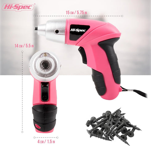 Hi-Spec Electric Screwdriver 27pc 3.6V Pink USB Small Power Screwdriver Set. Cordless Screwdriver & Rechargeable Screwdriver with Driver Bit Set...
