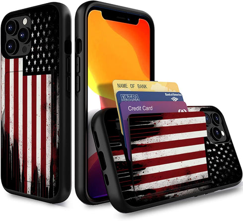 for iPhone 14 Case/iPhone 13 Case,Wallet Case Hidden Card Slot Holder Shockproof TPU and PC Dual Layer Protective Case Cover for iPhone 14 / iPhon...
