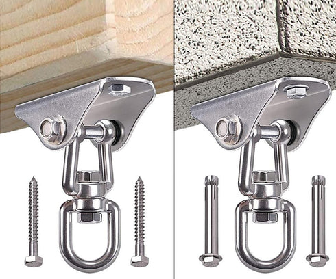 Heavy Duty Swing Hanger Hook, 360° Swivel Swing Hook with 4 Screws for Porch Yoga Seat Hammock Sandbag Indoor Outdoor Stainless Steel Swivel Hook ...