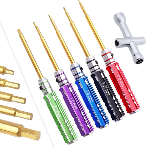 5pcs FriHobby Small RC Hex Screwdriver Set for Axial SCX24 Repair Tool Kits 0.9mm 1.27mm 1.3mm 1.5mm 2.0mm Mini Hex Driver Set Titanium Bit Tips...