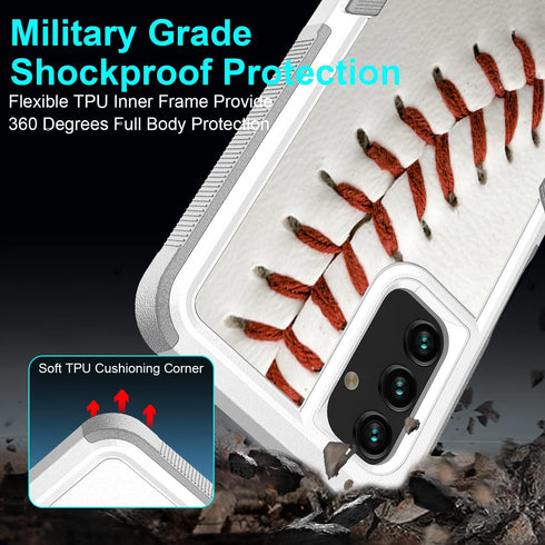 Case for Samsung Galaxy A13 5G, Baseball Sports Pattern Shock-Absorption Hard PC and Inner Silicone Hybrid Dual Layer Armor Defender Case for Sams...