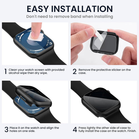 Tensea for Waterproof Apple Watch Screen Protector Case SE2 Series SE 6 5 4 44mm Accessories, iWatch Protective PC Face Cover Built-in Tempered Gl...