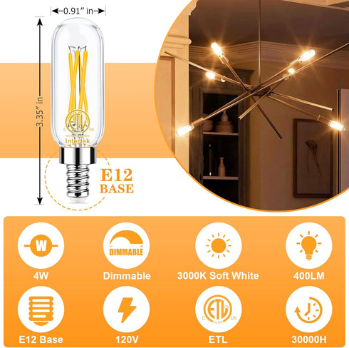 hansang E12 LED Bulbs Dimmable, 40W Equivalent, 3000K Soft White, T6 Tube Candelabra LED Light Bulbs for Chandelier, Light Bulbs Small Base with F...