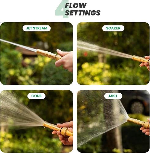 Watflow 3/4" Solid Brass Hose Nozzle - Heavy Duty High Pressure Hose Nozzle, Twist Hose Nozzle Sprayer for Watering Flowers, Lawns, Cleaning Groun...