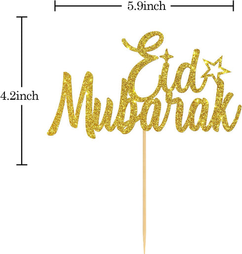 Eid Mubarak Cake Topper - Gold Glitter Ramadan Kareem, Eid Ramadan Hajj Mubarak Eid Festival Anniversary Party Decorations...
