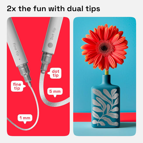 2 Metallic Silver Acrylic Paint Pens, Acrylic Paint Markers Dual Tip (Fine 1mm + Dot 5mm), Acrylic Markers for Fabric, Canvas, Rock, Glass, Wood, ...