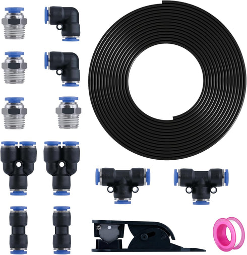 Air Line Tubing Kit, DOT 1/4 Inch OD 50 Feet (15 Meters) PA Air Line and Push to Connect Fittings, 15 Pcs Nylon Hose Tubing Compressed Pipe and Ac...