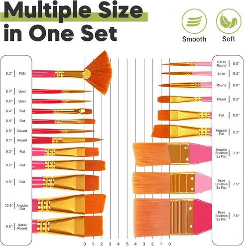 CONDA 25 PCS Paint Brush Set for Artists - Different Shapes Brushes - Professional Paintbrush for Oil, Acrylic Canvas and Watercolor Painting...