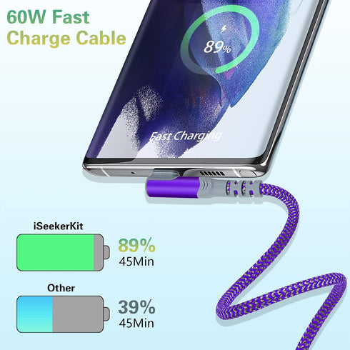 ?5-Pack? USB C Cable,10FT 3.1A Type C Charger Fast Charging Cable Durable Nylon Braided Right Angle USB C Charging Cable Compatible with Samsung S...