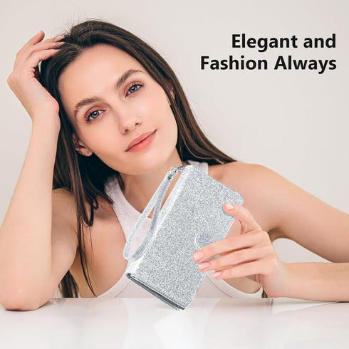 Varikke for iPhone 13 Pro Wallet Case Detachable with Card Holder for Women, Fashion Glitter PU Leather Strap Strong Magnetic Flip Wallet Removabl...