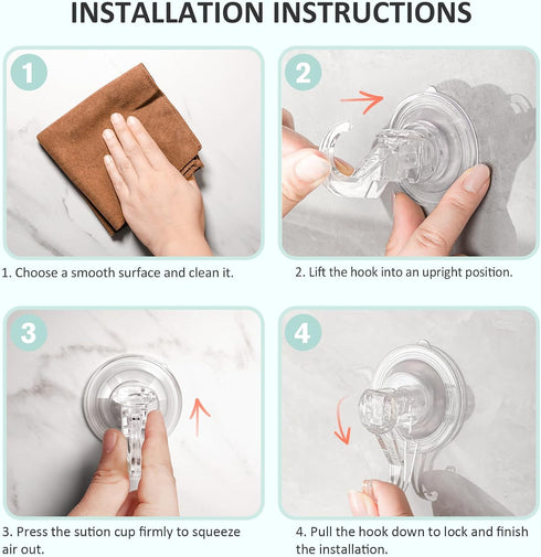 VIS'V Suction Cup Hooks, Small Shower Suction Hooks, Heavy Duty, Removable and Reusable, Clear, 4 Pcs...