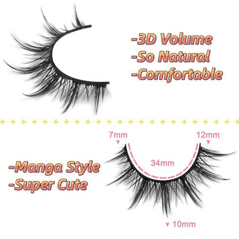 Manga Lashes Natural Look False Eyelashes Anime Lashes Mink Wispy Fluffy Spiky 3D Volume Eyelashes Pack Korean Japanese Asian Cosplay Fake Eyelash...