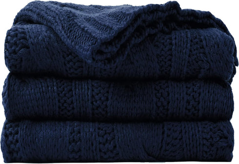 Battilo Navy Cable Knit Throw Blankets for Couch, Super Soft Warm Cozy Decorative Knitted Throw Blanket for Bed, Sofa, Chair 50"x60"...