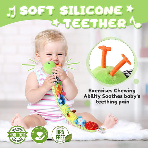 Baby toys 0 to 12 months, Musical Stuffed Animal Activity Soft Toys with Multi-Sensory Crinkle, Rattle and Textures, Infant Tummy Time Toys for Ne...