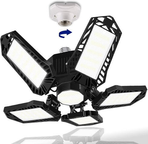 BRAINIAC LED Garage Light Bulbs, 100W 10000LM Super Bright Garage Lighting with 5 Adjustable Panels, E26/E27 Screw-in Deformable Led Garage Ceilin...