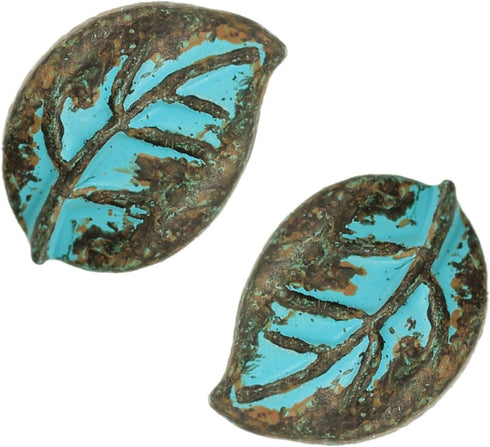Bezelry 12 Pieces Leaf Metal Shank Buttons 18mm X 13mm (Green Patina Varnished)...