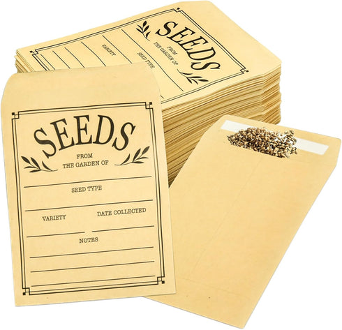 150 Pcs Seed Envelopes, Resealable Seed Packets Envelope Self Adhesive Sealing Seed Saving Envelopes Small Brown Paper Seed Storage Envelopes 3.1x...