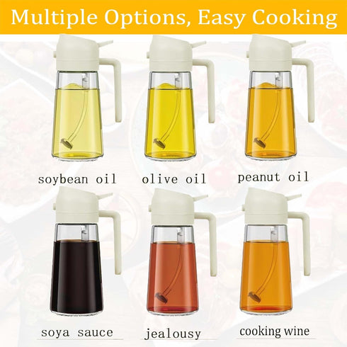 Oil Dispenser Sprayer Bottle for Kitchen, 2 In 1 Olive Oil Dispenser Bottle for Cooking, 16oz/470ml Glass Oil Bottle, Oil Sprayer for Cooking, Kit...