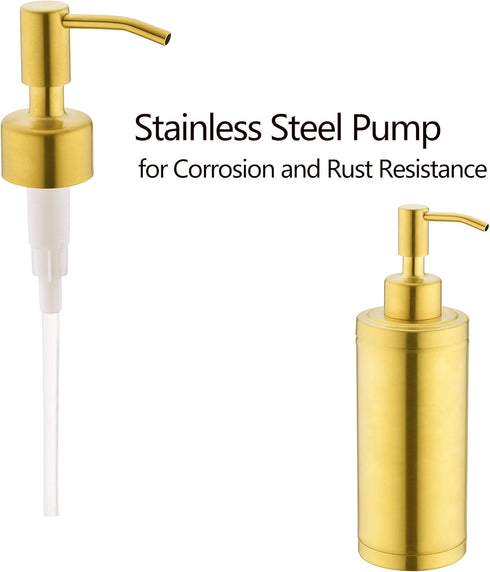 Gold Soap Dispenser,Kmeino Full Stainless Steel Countertop Soap Dispenser, Prime 300 ML Liquid Bottle for Kitchen & Bathroom Hand Dish Lotion (Bru...