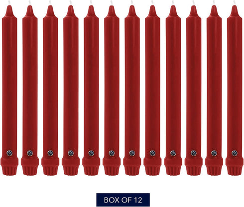 Colonial Candle Unscented Taper Candle, Classic Collection, Red, 8 In, Pack of 12 - Up to 6 Hours Burn...