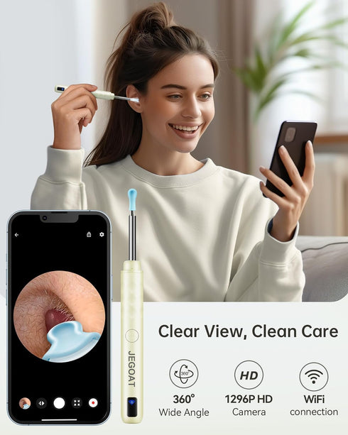 Ear Wax Removal Tool Camera, Ear Cleaner with Camera, Ear Cleaning Kit 1296P HD Ear Scope and 6 LED Lights, 10 Ear Pick Tips, Earwax Removal kit w...