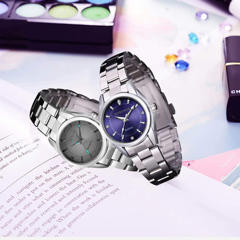 Women Lady Dress Analog Quartz Watch with Stainless Steel Band, Casual Fashion Waterproof Watches Roman Numeral Diamond Rhinestone Luminous Wristw...