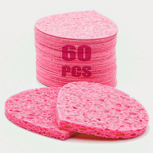 60-Count Compressed Facial Sponges | 100% Natural Cosmetic Spa Sponges for Facial Cleansing | Exfoliating Mask | Makeup Remover | Face Scrubber (D...