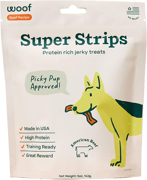 WOOF Super Strips, Protein-Rich Dog Treats, Beef Jerky for Dogs, Training Treats or Meal Booster, Made in The USA...
