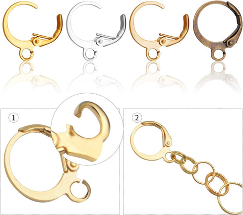 Hypoallergenic Earring Hooks, 120 Pieces Brass Lever Back Earring Round French Hook Ear Wire with Open Loop for Earring Designs Jewelry Making - 4...