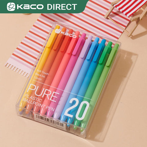 Kaco 20 Pieces Ballpoint Pens PURE, Black Ink Pens, 1.0mm Medium Point, 20-Count Pack Pens for Journaling Note Taking...