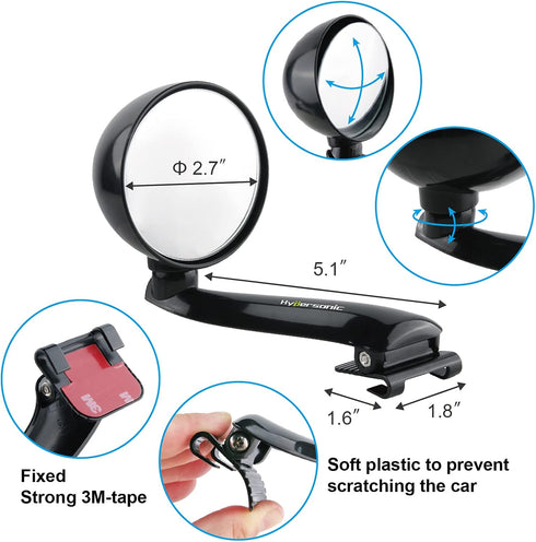 Car Rear View Mirror Wide Rearview Mirror Adjustable Blind Spot Mirror Auto Exterior Side Mirrors Round Convex Panoramic Rear View Mirrors for Car...