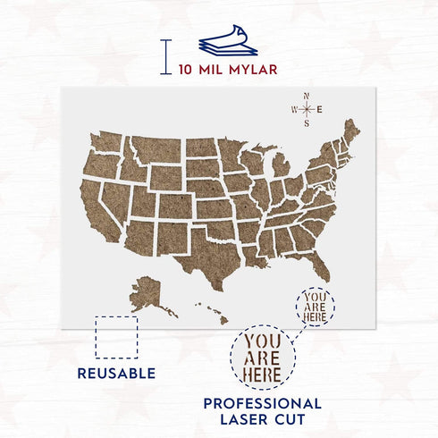 American Flag Stencils United States Map Template - Reusable Memorial Day Stencil for President's Day Decorations Painting on Wood, Paper, Fabric,...