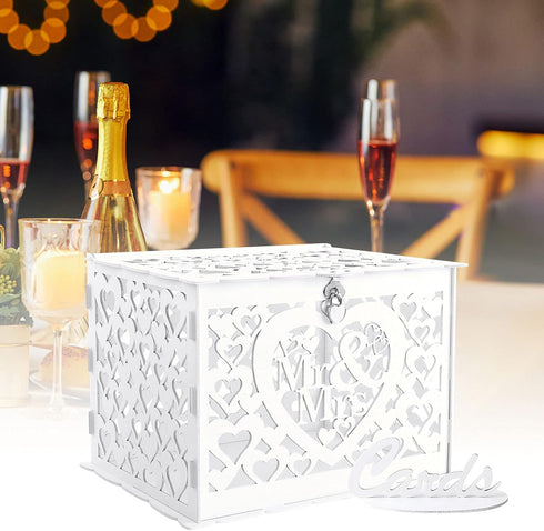 Ywlake Wedding Money Box Holder with Sign, Large Rustic Wood Wooden DIY Envelope Gift Post Card Boxes with Lock Slot for Reception Anniversary Gra...