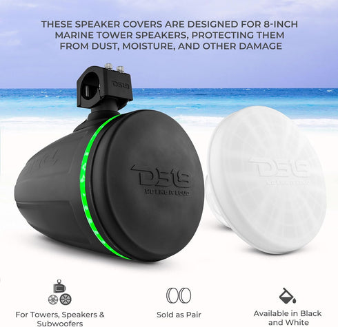 DS18 Hydro CS-8/BK 8" Silicone Marine Speaker Cover - Water, Dust and UV Rays Protection - Compatible with Tower Speakers - Great durability - Spe...
