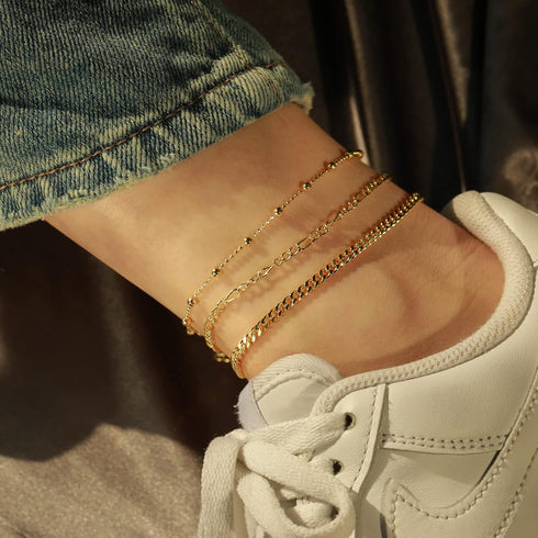 Gold Layered Cuba Figaro Chain Beads Anklets Dainty Gold Anklet for Women Teen Girls Cute Tiny Beads Ankle Bracelets Minimalist Summer Beach Foot ...