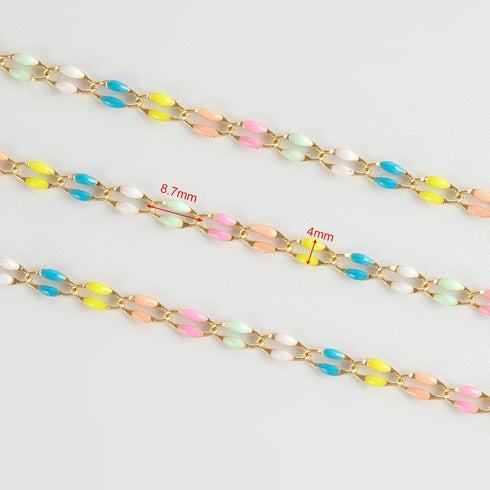 Mixed Color Enamel Cable Rolo Chains Bulk Oil Drip Rainbow Necklace Bracelet DIY Jewelry Making Supplies Gold Plated Brass Chain Roll...